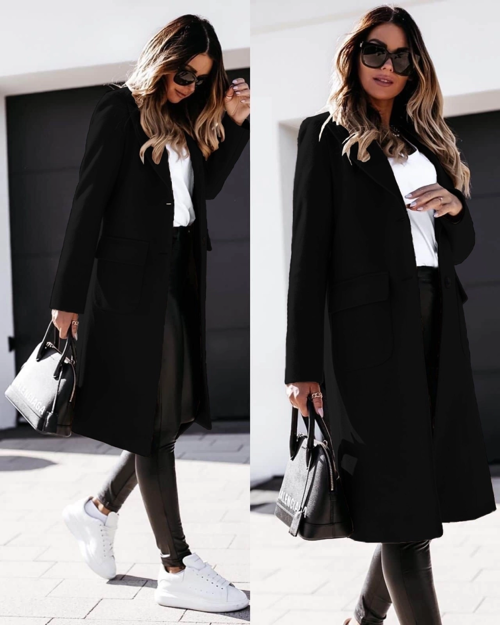Топло дълго палто в черно