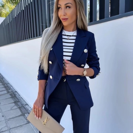 Women's suit jacket + gray striped pants