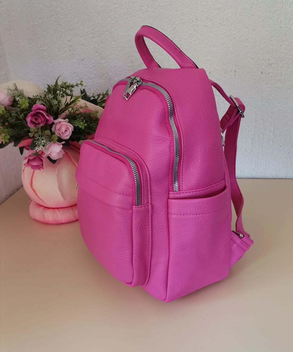 Comfortable backpack - bag with zipper on the back handles, short handles and pockets