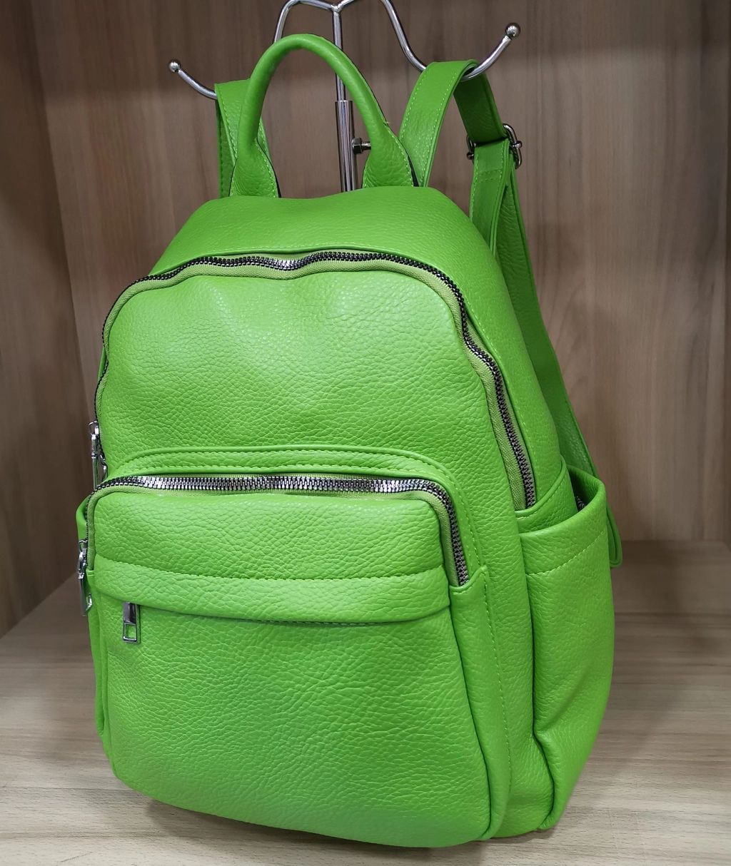 Comfortable backpack - bag with zipper on the back handles, short handles and pockets