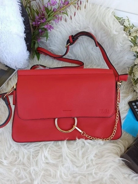 Stylish red bag with compartments and handle