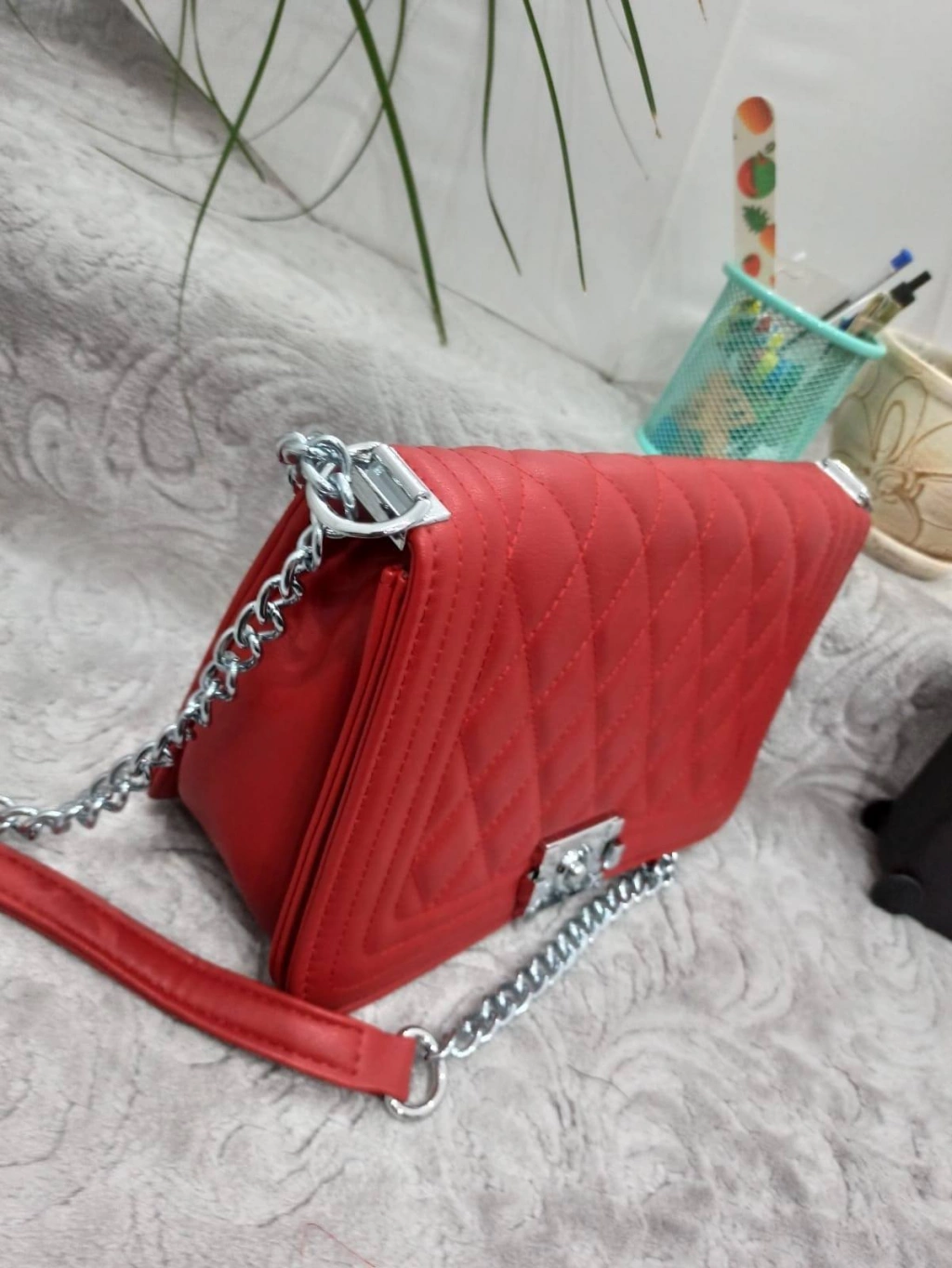 Dark red leather bag - top model