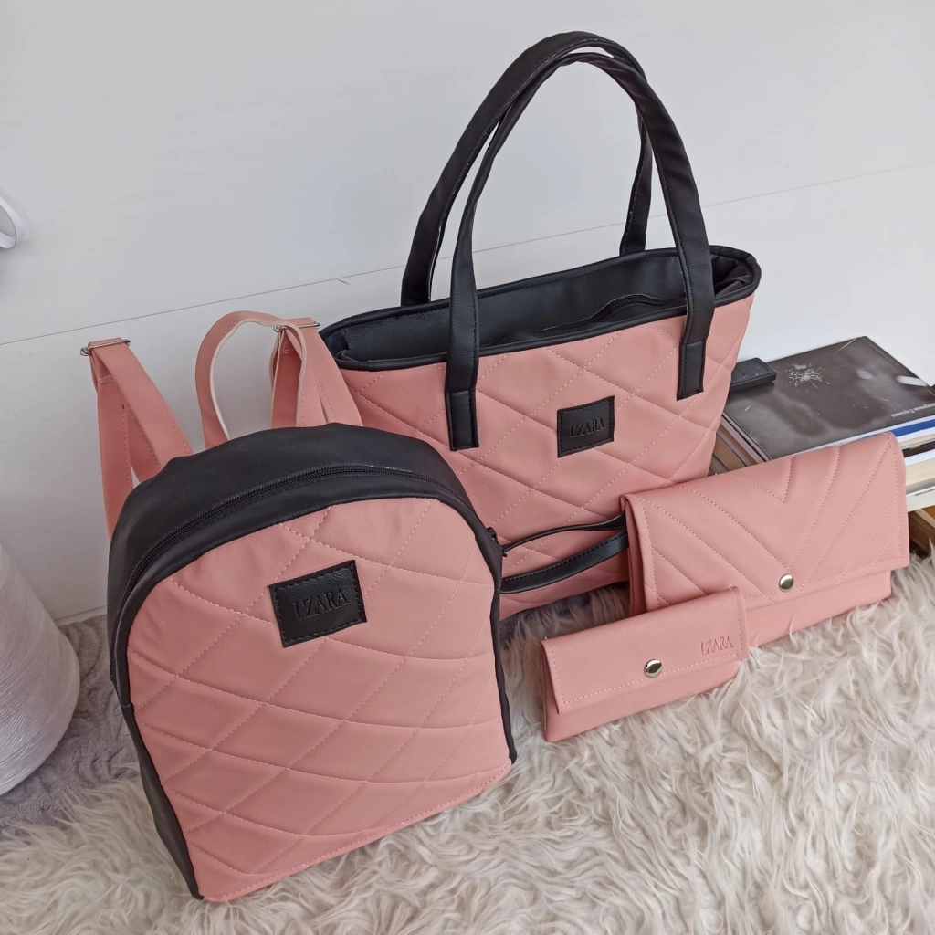 Розово  с черно сет от чанта,раница клъч и портмоне.