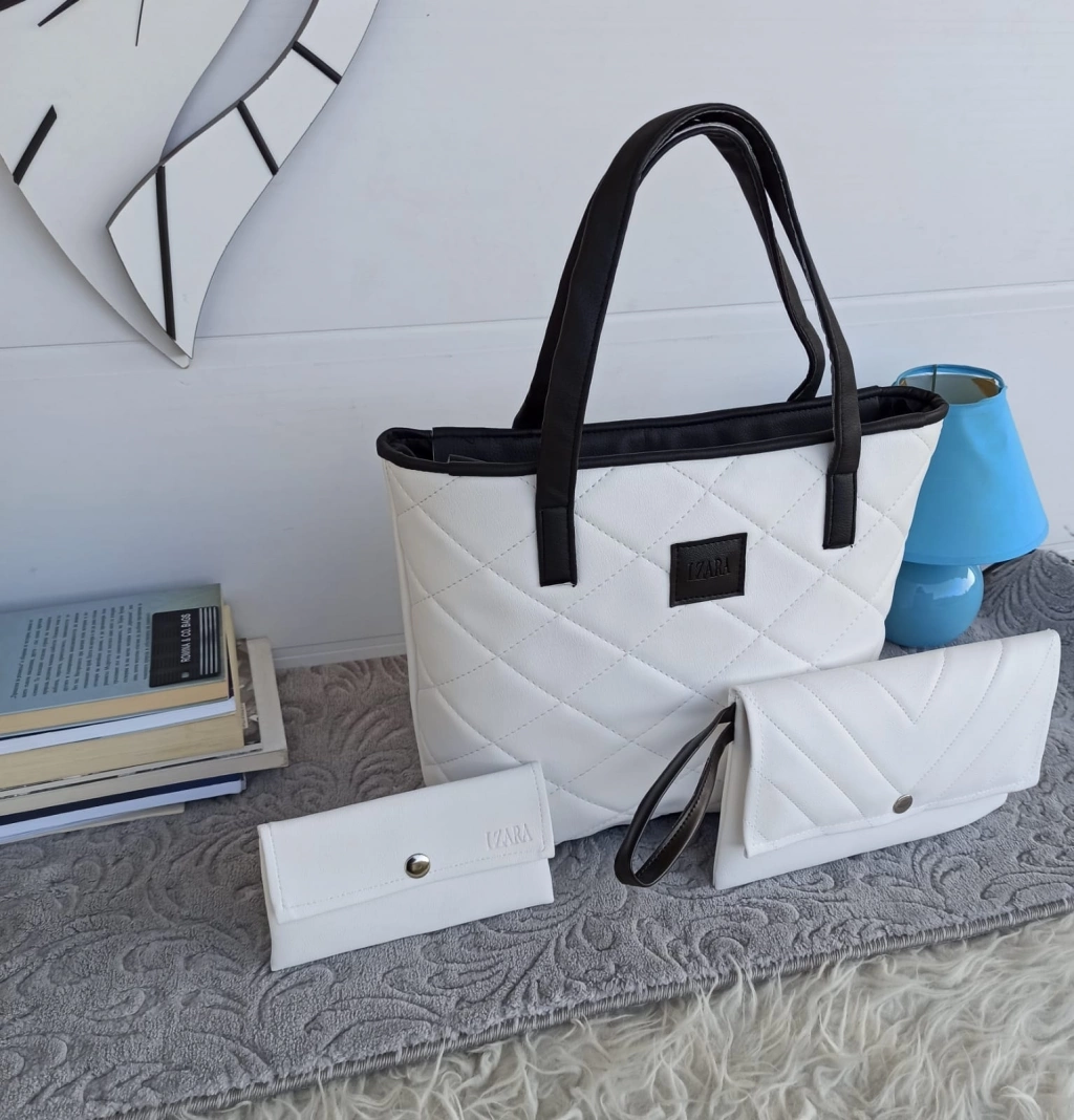 Set in white and black - backpack and bag with clutch and purse